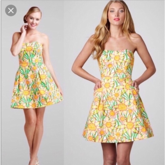 Lilly Pulitzer Dresses & Skirts - Lilly Pulitzer Wyatt Strapless in White Daffies  8